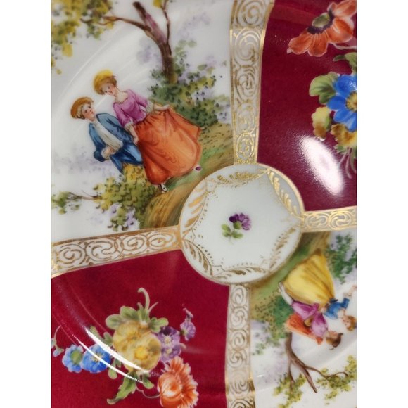 Dresden Richard Klemm Red Quatrefoil Plate Size 7-7/8” Burgundy Germany (A) - Picture 5 of 9